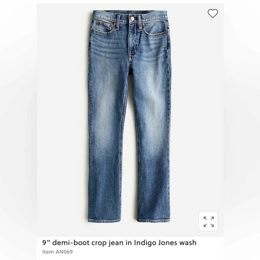 NWT J. Crew demi-boot crop Jean in Indigo Jones wash